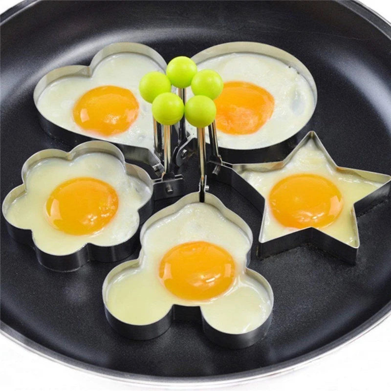 5pcs Egg Mold Ring Stainless Steel Round/Heart/Flower/Five-Pointed Star and Mickey Mouse Shaped Egg Mold Ring Kitchen Utensil