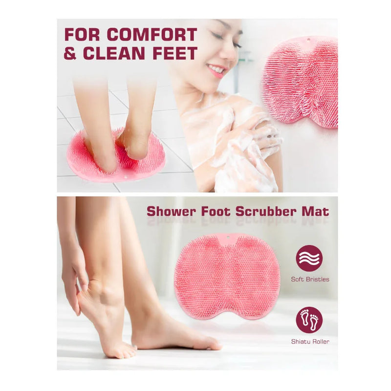 Shower Foot Scrubber Mat Back Washer Exfoliating Bath Wash Pad Wall Mounted Slip Suction Cups for Use in Cleaner Men and Women