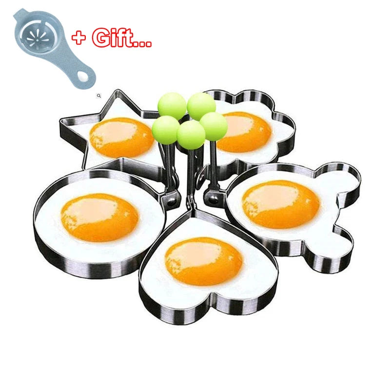 5pcs Egg Mold Ring Stainless Steel Round/Heart/Flower/Five-Pointed Star and Mickey Mouse Shaped Egg Mold Ring Kitchen Utensil